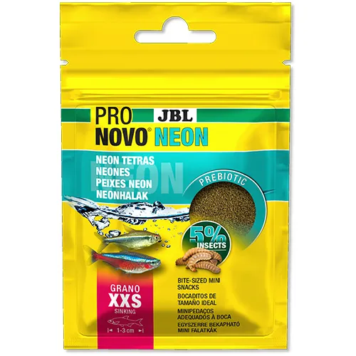 JBL ProNovo Neon Grano XXS - Основна храна за аквариумни рибки, гранули с размер XXS за неонови тетри и други малки харациди от 1-3 см/ 20 мл.