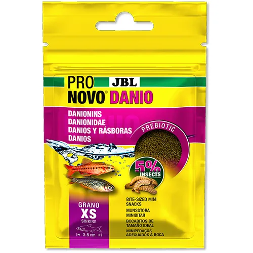JBL ProNovo Danio Grano XS - Основна храна за аквариумни рибки, гранулирана с размер XS за всички малки барбуси и данио от 3-5 см/ 20 мл.