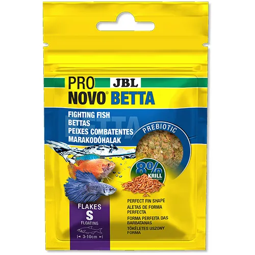 JBL Pronovo Betta Flakes S - Основна храна за аквариумни рибки, люспи с размер S за бойни риби с размер 3-10 см/ 20 мл.