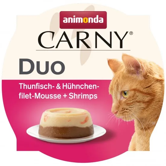 Animonda Carny Duo Adult Tuna & Chicken Filet Mousse + Shrimps - Лакомство за котки с риба тон, пилешко и скариди, 70 гр./ 3 пакета