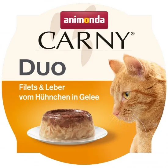 Carny Duo Adult Filet & Liver from Chicken in jelly  - Лакомство за израснали котки с пилешки дроб и филе, 70 гр./ 3 броя