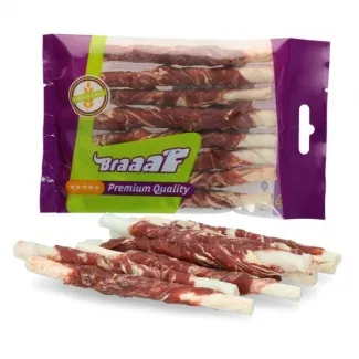 Braaaf - Усукани солети за кучета, бяла кожа с говежо и риба 8 броя в пакет/ 80 гр./12см/ 2 пакета
