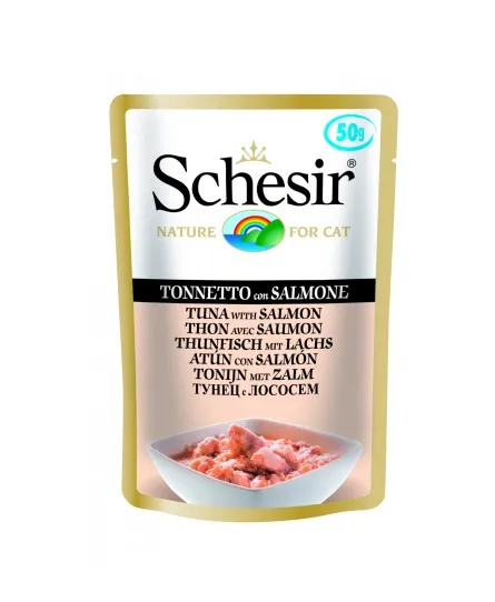 Schesir - Пауч за израснали котки с месо от риба тон и сьомга, 50 гр./4 броя