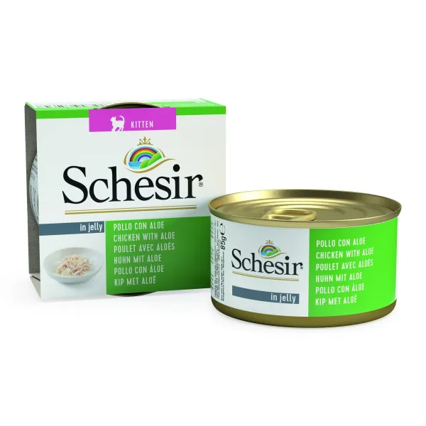 Schesir - Консерва за подрастващи котки с пилешко месо с алое в желе, 85 гр./ 3 броя