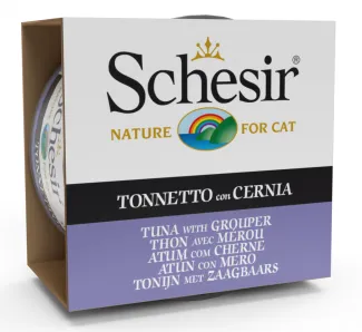 Schesir Cat Tuna with Grouper - Консерва за израснали котки с риба тон и групер в желе 85 гр./3 броя
