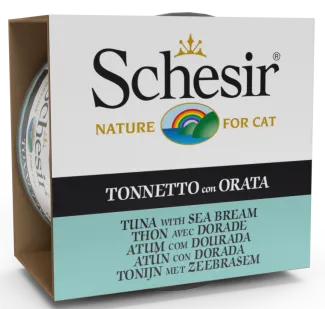 Schesir Cat Tuna with Seabream - Консерва за израснали котки с риба тон и ципура в желе 85 гр./ 3 броя