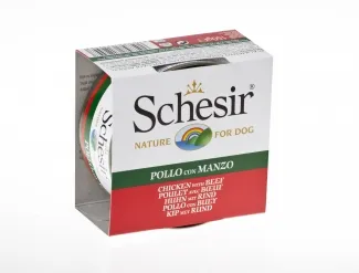 Schesir Nature - Консервирана храна за израснали кучета с пилешко филе и говеждо в желе, 150 гр./ 2 броя