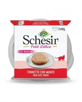 Schesir Delice - Консервирана храна за котки с риба тон с говеждо месо 2 х 40 гр. в пакет/ 2 пакета