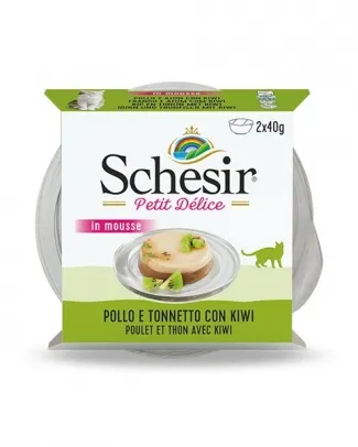 Schesir Delice - Консервирана храна за котки с риба тон, пиле и киви 2 х 40 гр. в пакет/ 2 пакета