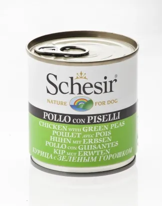 Schesir - Консервирана храна за израснал кучета с пилешко месо и зелен грах, 285 гр./2 броя