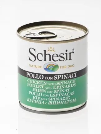 Schesir - Консервирана храна за израснал кучета с пилешко месо и спанак, 285 гр./2 броя