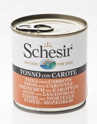 Schesir - Консервирана храна за израснал кучета с риба тон и моркови, 285 гр./2 броя