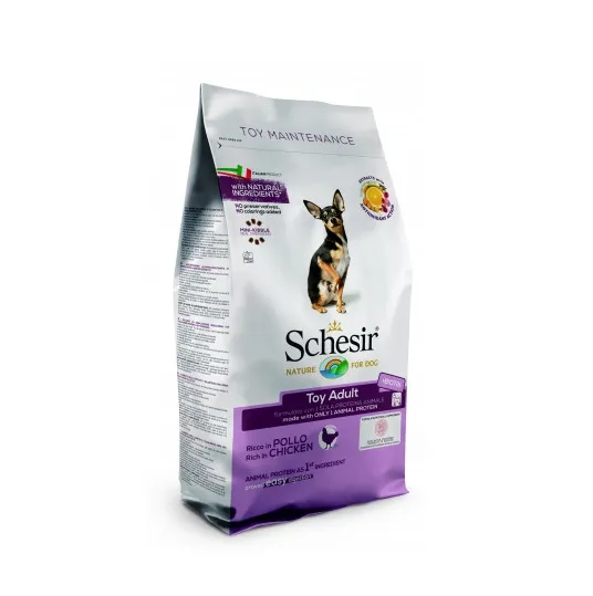 Schesir MINI Adult Monoprotein - Пълноценна суха храна за израснали кучета от най-дребните породи с пилешко месо, 800 гр.