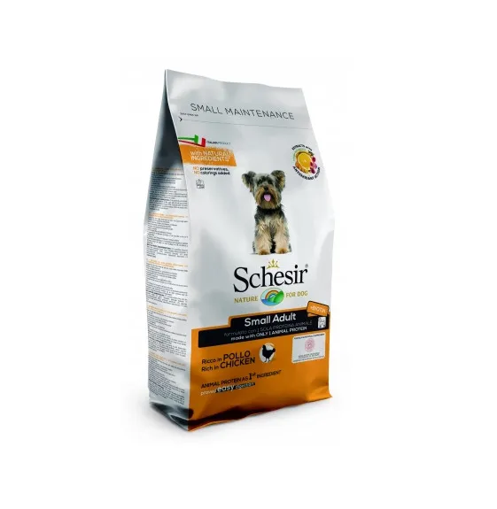 Schesir MINI Adult Monoprotein - Пълноценна суха храна за израснали кучета малки и дребни породи с пилешко месо, 800 гр.