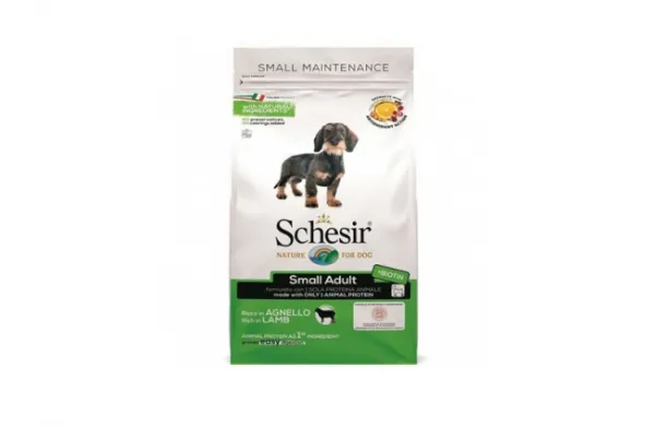 Schesir MINI Adult Monoprotein - Пълноценна суха храна за израснали кучета малки и дребни породи с агнешко месо, 800 гр.
