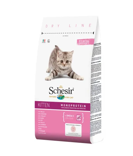 Schesir Kitten with Chicken - Пълноценна суха храна за подрастващи котки от 1 до 12 месеца с пилешко месо, 1.5 кг.