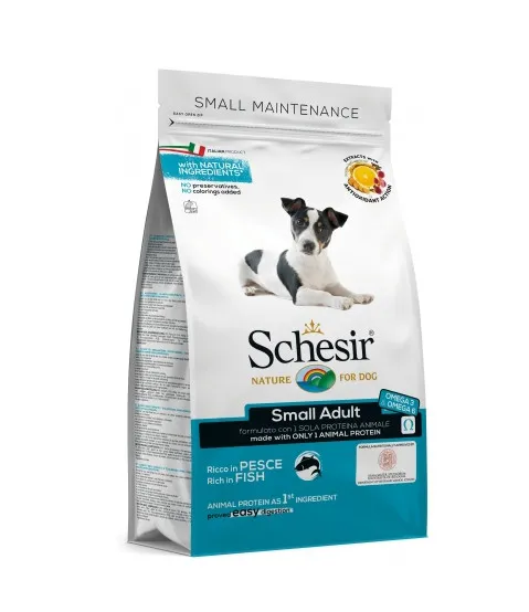 Schesir Small Adult - Пълноценна суха храна за израснали кучета от малки породи с риба, 2 кг.