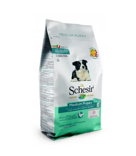 Schesir Medium Puppy - Пълноценна суха храна за подрастващи кучета от средни породи с пилешко, 3 кг.