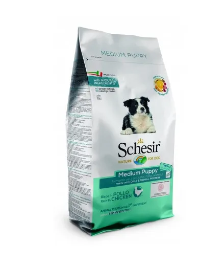 Schesir Medium Puppy - Пълноценна суха храна за подрастващи кучета от средни породи с пилешко, 12 кг.