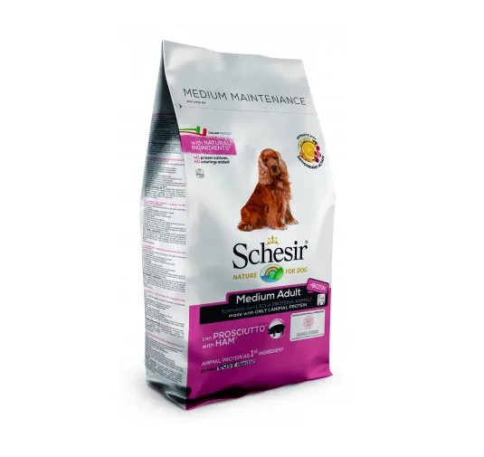 Schesir Medium Adult - Пълноценна суха храна за израснали кучета от средни породи с прошуто, 12 кг.