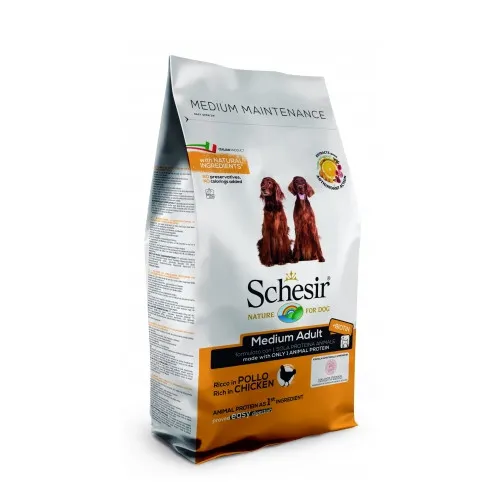 Schesir Medium Adult - Пълноценна суха храна за израснали кучета от средни породи с пилешко месо, 12 кг.