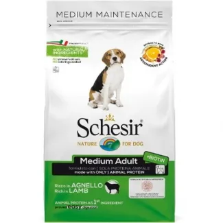 Schesir Medium Adult - Пълноценна суха храна за израснали кучета от средни породи с агнешко месо, 12 кг.