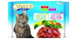Stuzzy Adult Cat - Пауч за израснали котки с пилешко и телешко месо, 4 боя х 100 гр. в пакет/ 2 пакета