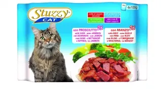 Stuzzy Adult Cat - Пауч за израснали котки с прошуто и говеждо месо, 4 боя х 100 гр. в пакет/ 2 пакета