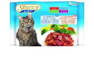 Stuzzy Adult Cat - Пауч за израснали котки с риба треске и сьомга, 4 боя х 100 гр. в пакет/ 2 пакета