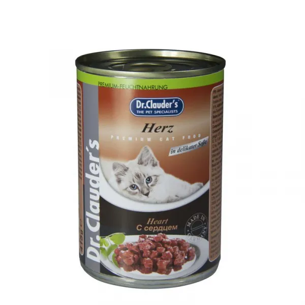 Dr.Clauder Premium Hearts  - Премиум консервирана храна за котки с месо от пилешки сърца, 415 гр. / 3 броя