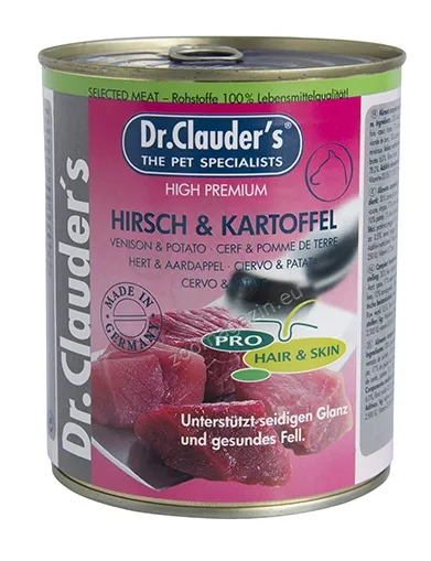 Dr.Clauder's Selected Meat Pro Hair Skin Hirsch Kartoffel  Премиум консервирана храна за кучета с проблемна кожа и козина, с месо от елен и картофи, 2 броя х 800 гр.