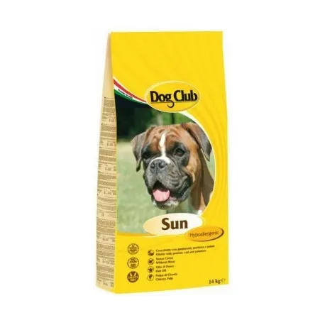 Dog Club Sun - Балансирана суха храна за израснали кучета с чувствителна кожа, със скариди, риба треска и картофи, 15 кг.