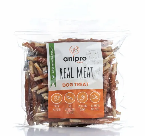 Anipro Real Meat - Лакомство за кучета, солети от телешка кожа обвити с пилешко месо 12 см - 1 кг.