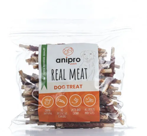 Anipro Real Meat - Лакомство за кучета, солети от телешка кожа обвити с патешко месо 12 см - 1 кг.