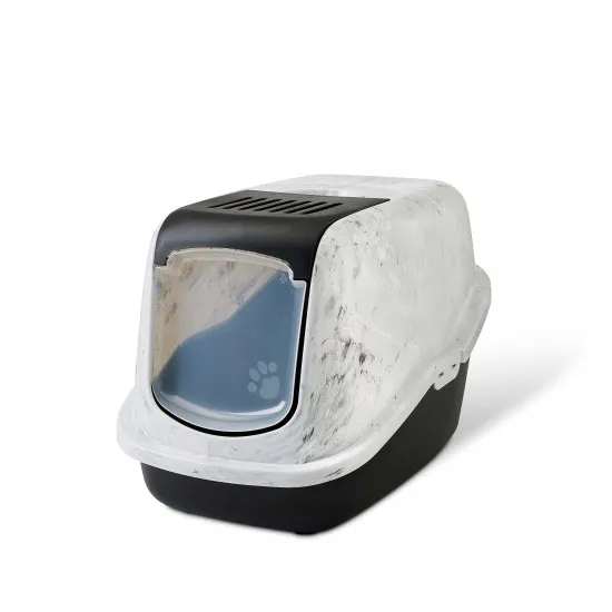 Savic Nestor - Модерна закрита котешка тоалетна с филтър против миризми - 56х39х38.5, мрамор