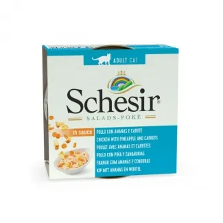 Schesir Adult Cat Salad - Висококачествена консервирана храна за израснали котки с пилешко, ананас и моркови, 85 гр./ 3 броя 1