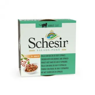 Schesir Adult Cat Salad - Висококачествена консервирана храна за израснали котки с пилешко, годжи бери и спанак, 85 гр./ 3 броя 1