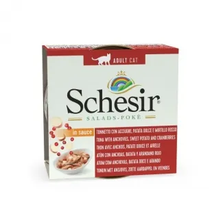 Schesir Adult Cat Salad - Висококачествена консервирана храна за израснали котки с риба тон, аншоа, сладки картофи и боровинки, 85 гр./ 3 броя 1