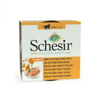 Schesir Adult Cat Salad - Висококачествена консервирана храна за израснали котки с риба тон, сурими и папая, 85 гр./ 3 броя