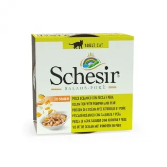 Schesir Adult Cat Salad - Висококачествена консервирана храна за израснали котки с океанска риба, тиква и круша, 85 гр./ 3 броя 1