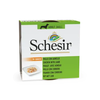 Schesir - Консервирана храна за кучета от малки породи, с пилешко и агнешко месо, 85 гр./ 3 броя