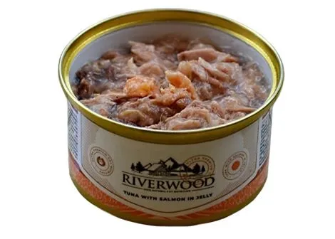 Riverwood - Висококачествена консервирана храна за котки над 1 година, с риба тон и сьомга в желе, 85 гр./ 3 броя 2