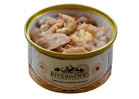 Riverwood - Висококачествена консервирана храна за котки над 1 година, с риба тон и скариди в желе, 85 гр./ 3 броя 2
