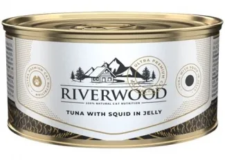Riverwood - Висококачествена консервирана храна за котки над 1 година, с риба тон и сепия в желе, 85 гр./ 3 броя