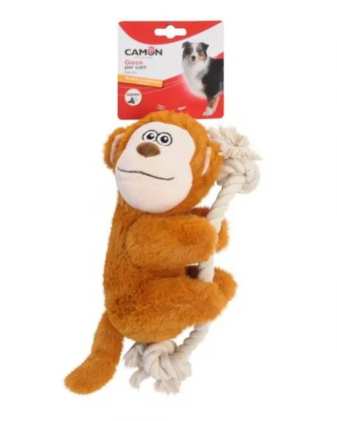Camon monkey with rope and squeaker - Играчка за куче -  плюшена маймунка с въже и пищял, 30 см.