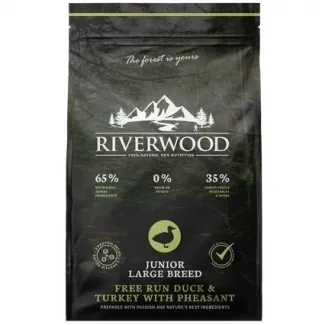 Riverwood Junior - Пълноценна суха храна за кучета от едри породи от 3 до 24 месеца с патешко месо, 2 кг. 1