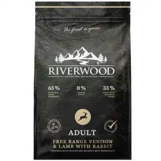 Riverwood Adult - Пълноценна суха храна специално разработена за израснали кучета, допринася за поддържане на здравословно тегло с еленско, агнешко месо и заек, 2 кг. 1