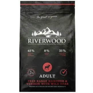 Riverwood Adult - Пълноценна суха храна, специално разработена за възрастни кучета с активен начин на живот, с месо от северен елен и див глиган,12 кг. 1