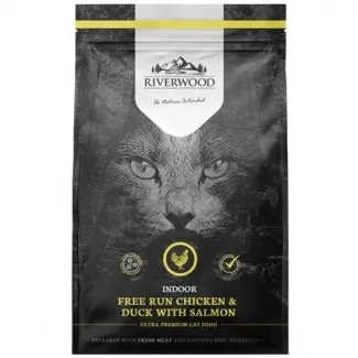 Riverwood Indoor Cat Food - Пълноценна суха храна за израснали котки в домашни условия, без зърно, с пилешко месо, патица и сьомга, 2 кг. 1
