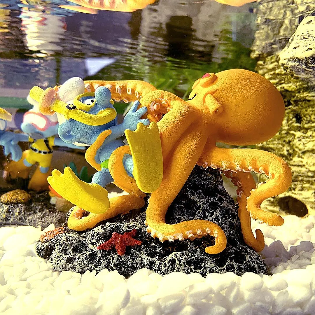 Duvo Plus Smurfs - Декорация за аквариуми във форма на октопод, 13,4x7,9x9,8 см. 2